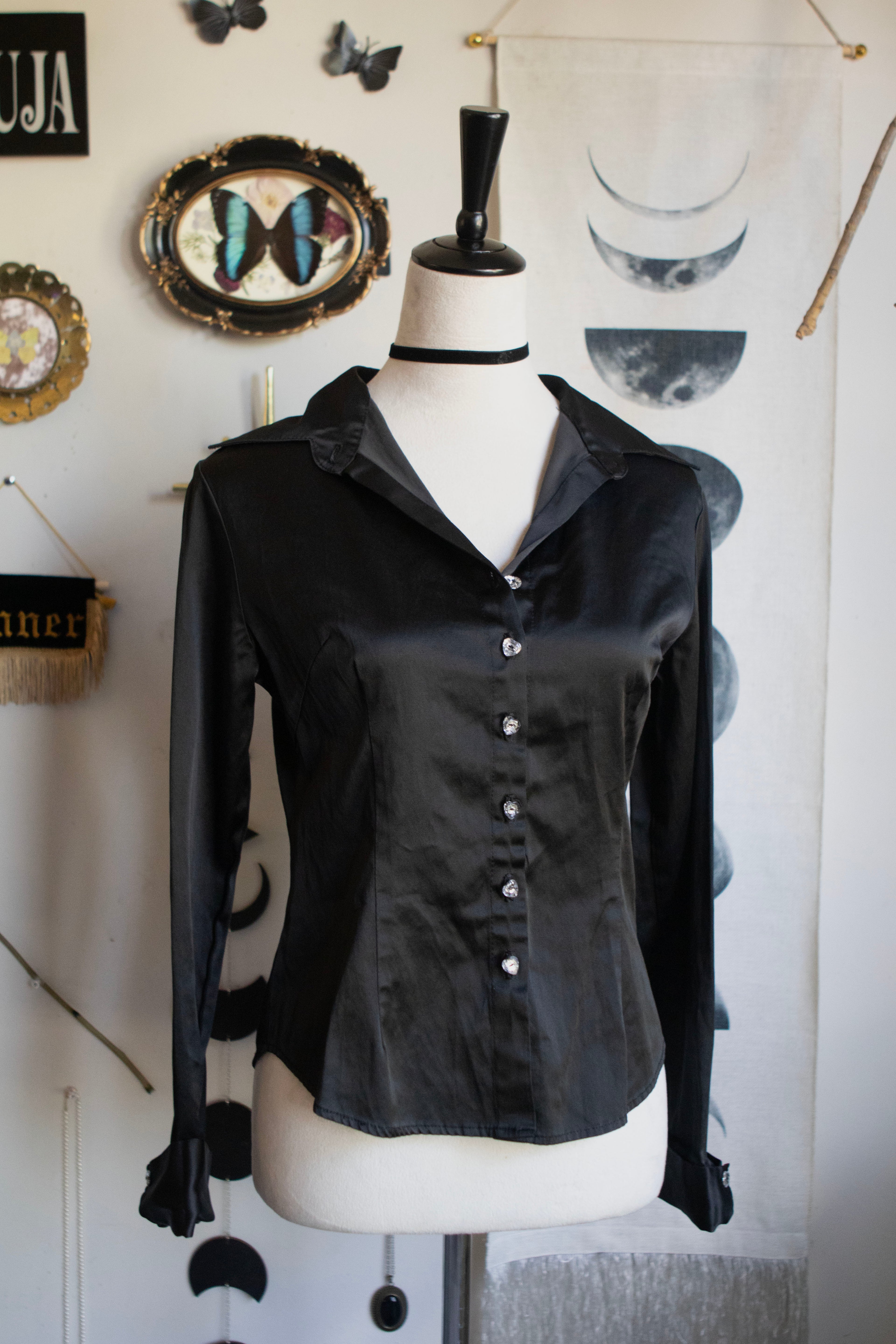 Vintage 00's Satin Long Sleeve Buttoned Blouse