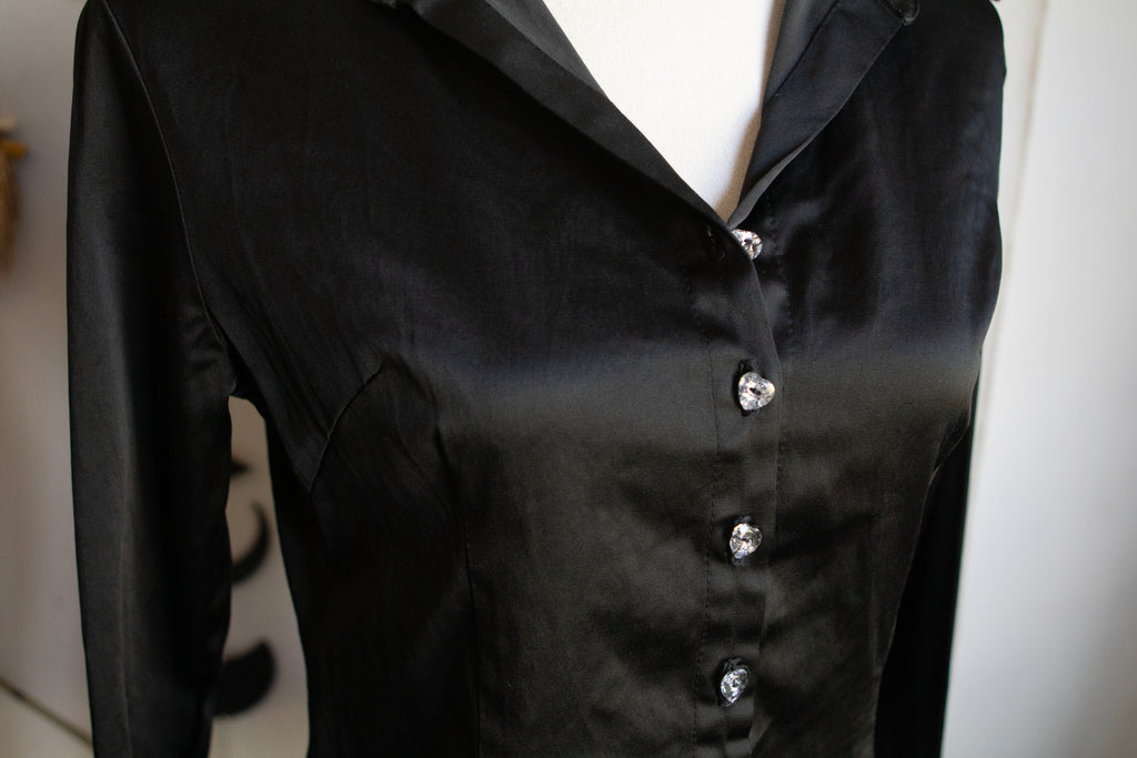Vintage 00's Satin Long Sleeve Buttoned Blouse