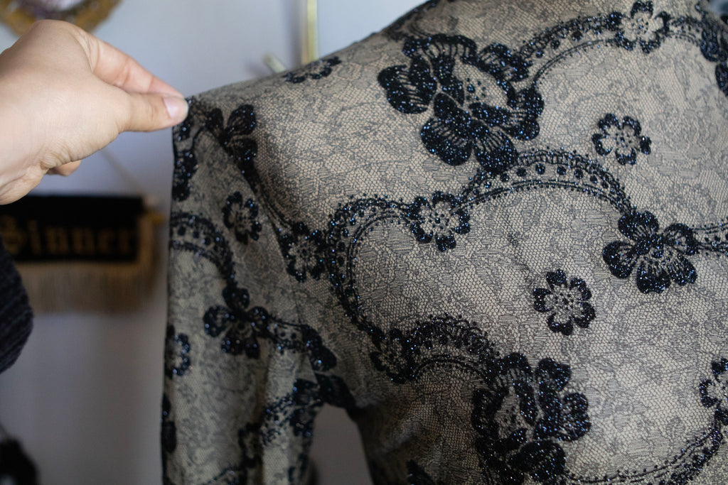Y2K Sparkly Floral Mesh Long Sleeve Top
