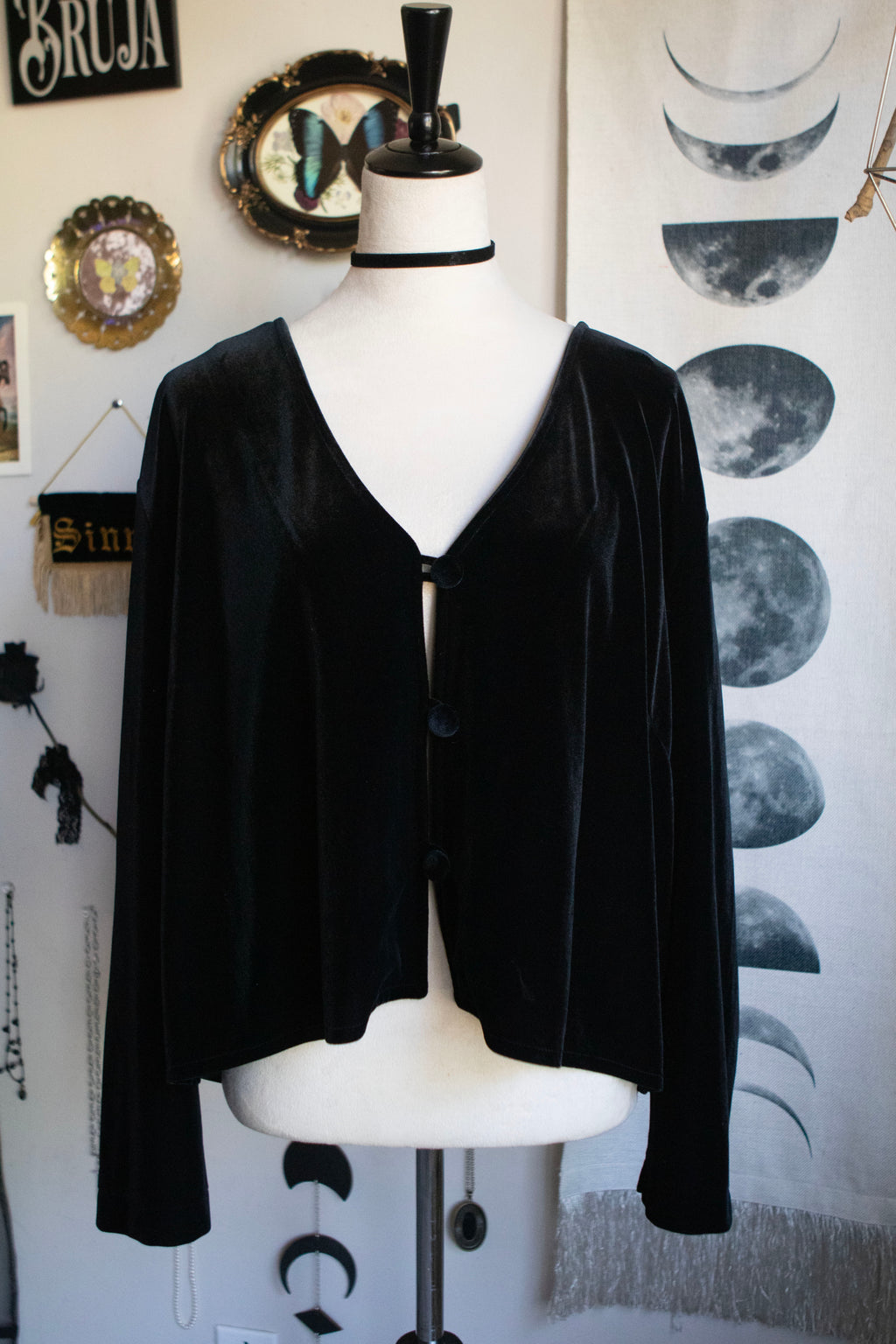 Y2K Velvet Crop 3/4 Sleeve Cargigan