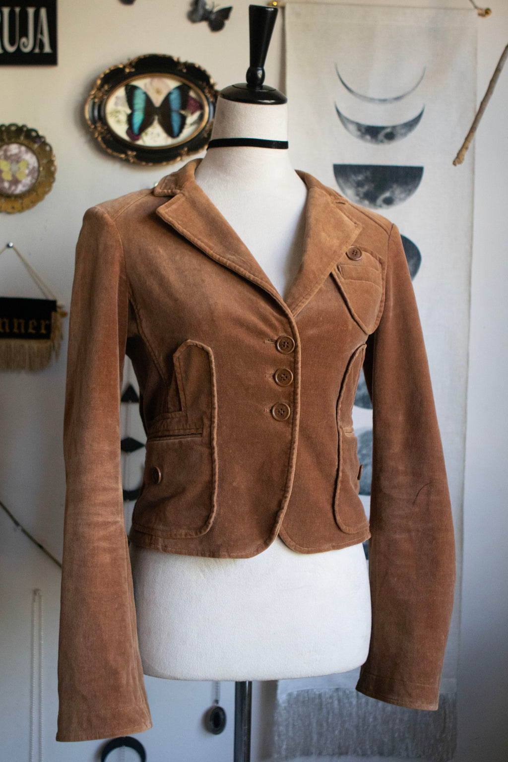 Y2K Tan Fitted Blazer-Style Jacket W/ Flare Sleeves