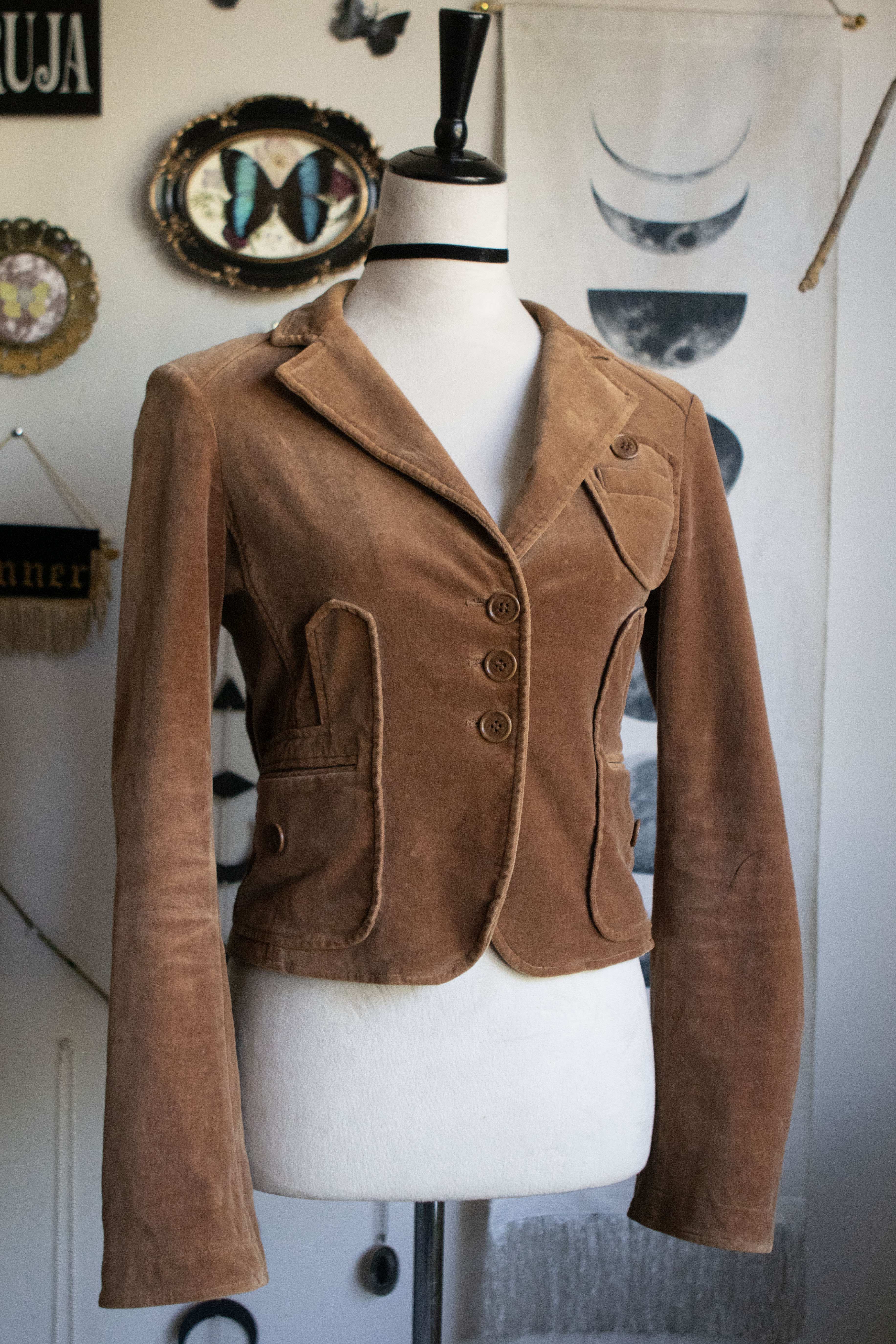 Y2K Tan Fitted Blazer-Style Jacket W/ Flare Sleeves