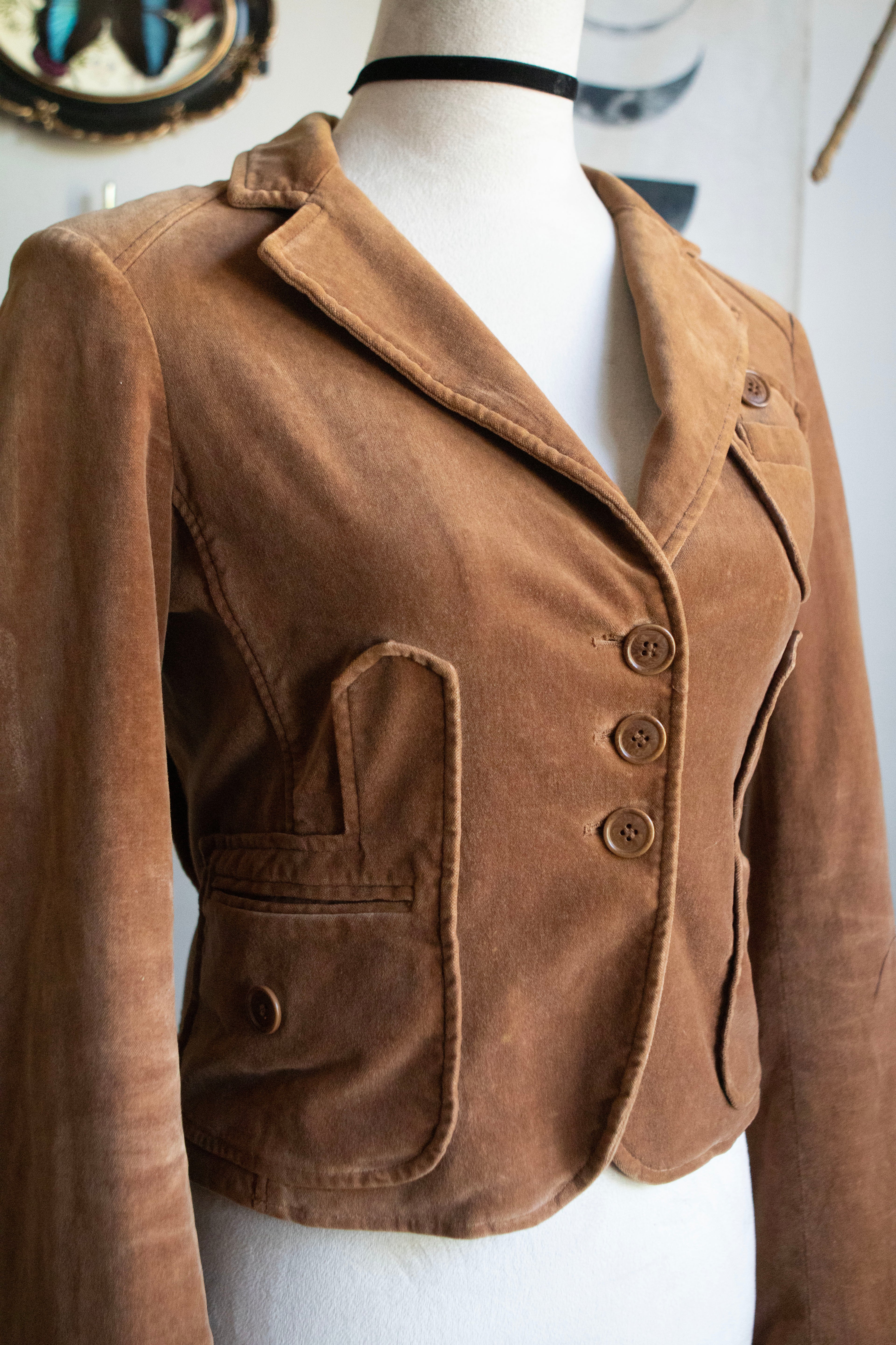 Y2K Tan Fitted Blazer-Style Jacket W/ Flare Sleeves