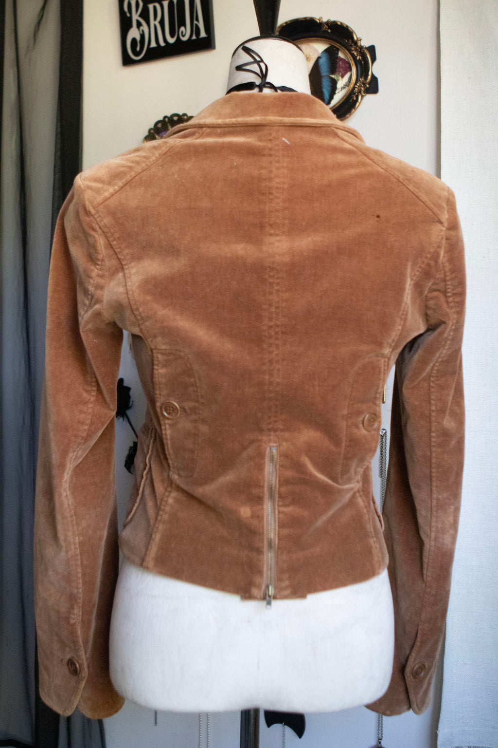 Y2K Tan Fitted Blazer-Style Jacket W/ Flare Sleeves