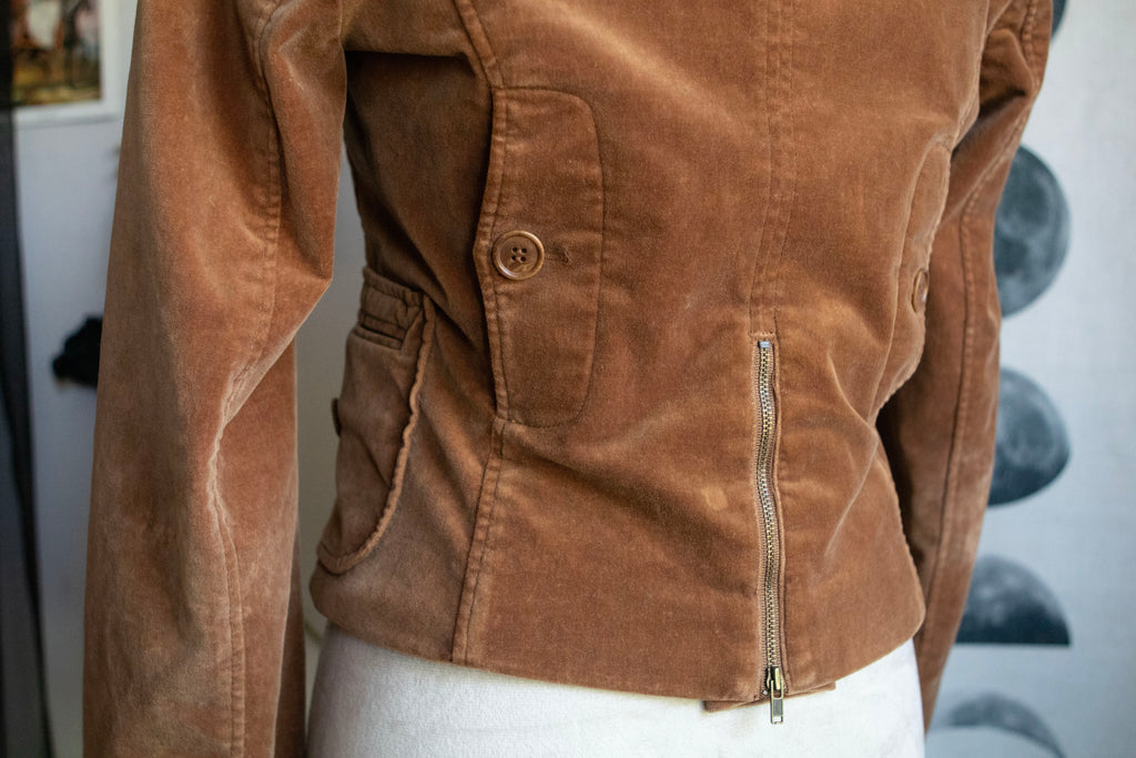 Y2K Tan Fitted Blazer-Style Jacket W/ Flare Sleeves