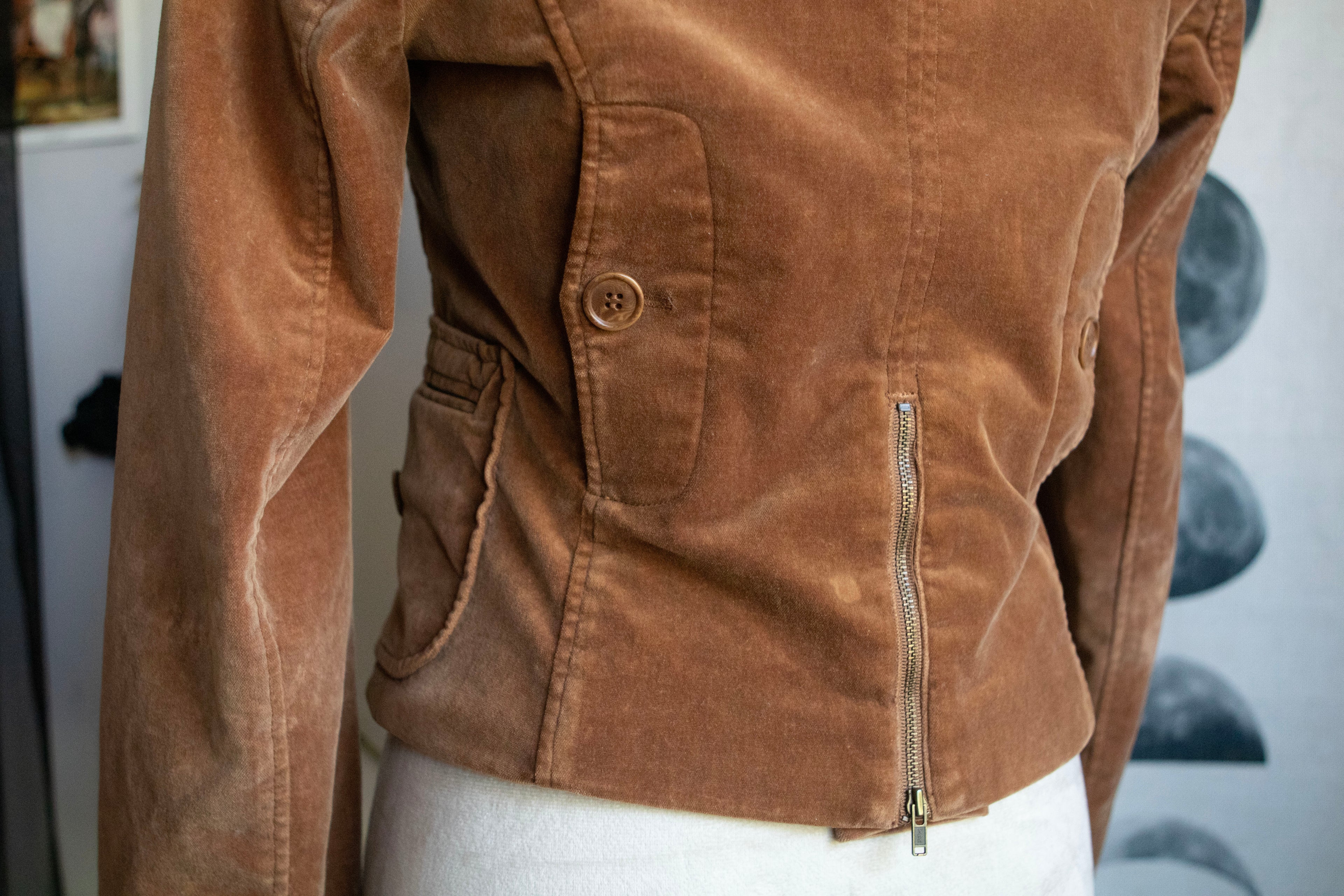 Y2K Tan Fitted Blazer-Style Jacket W/ Flare Sleeves