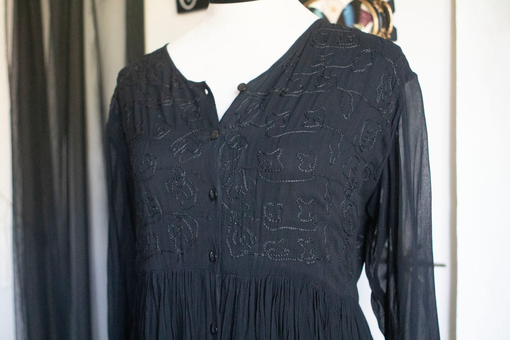Vintage 90's Midi Dress W/ Embroidered Detail
