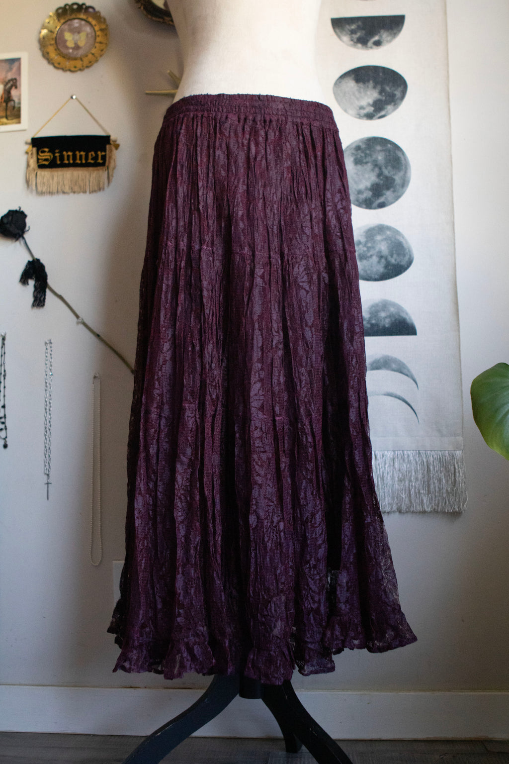 Vintage 90's Burgundy Lace Maxi Skirt