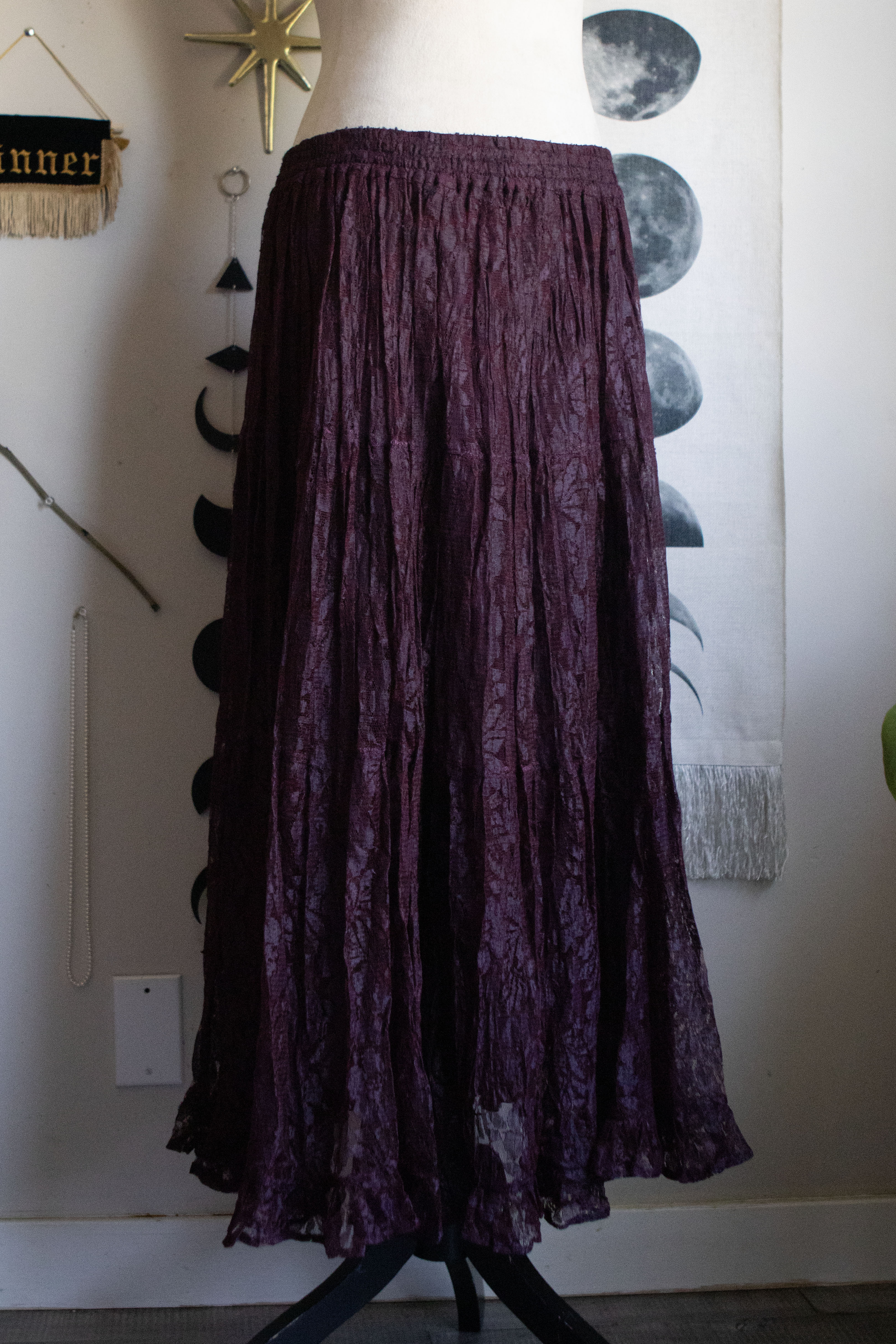 Vintage 90's Burgundy Lace Maxi Skirt