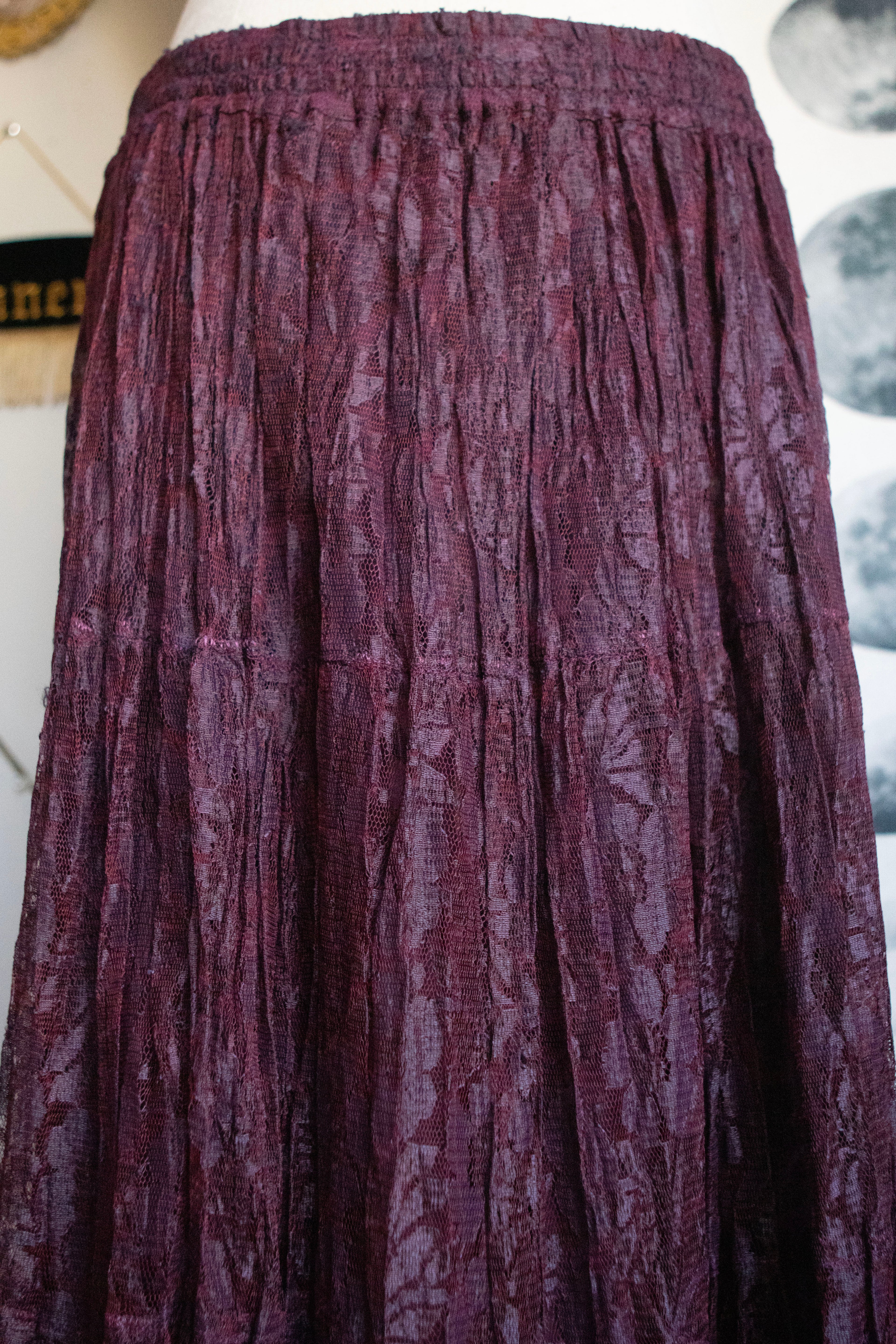Vintage 90's Burgundy Lace Maxi Skirt