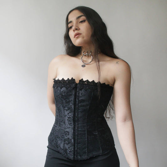 Y2K BLACK JAQUARD CORSET TOP