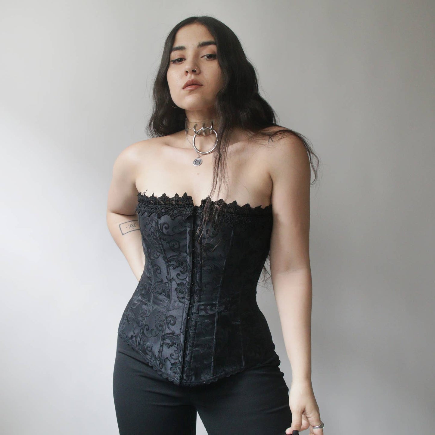 Y2K BLACK JAQUARD CORSET TOP